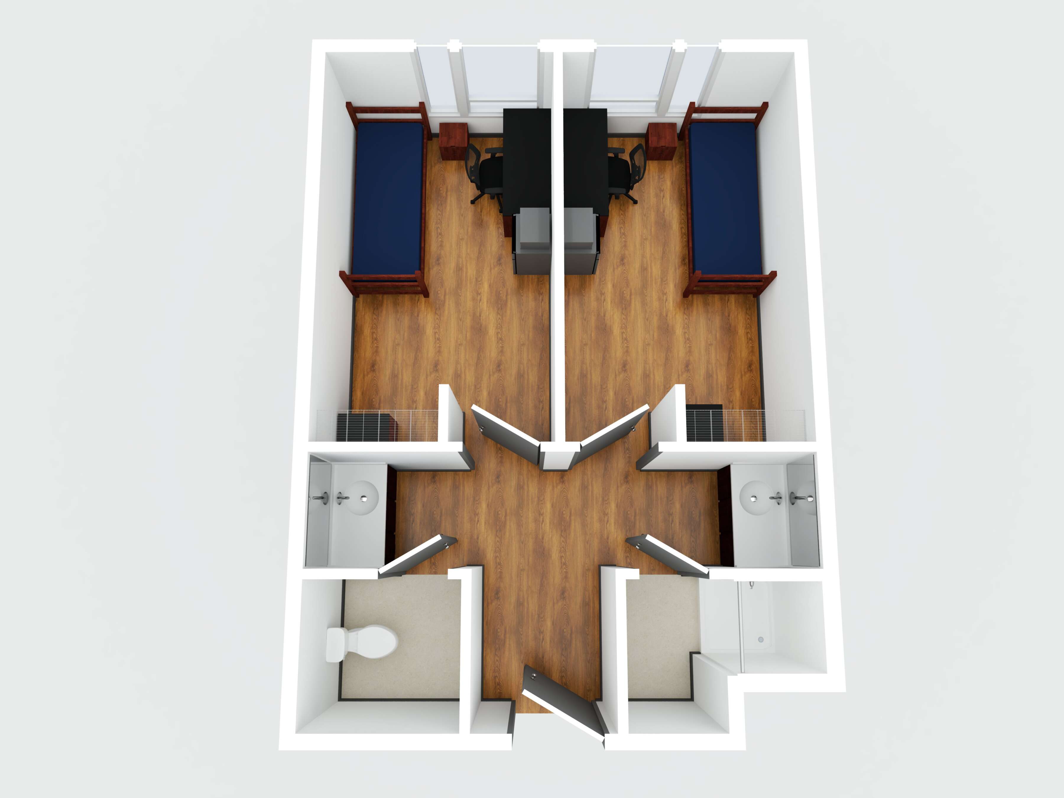 3D image render of a potomac place single occupancy room