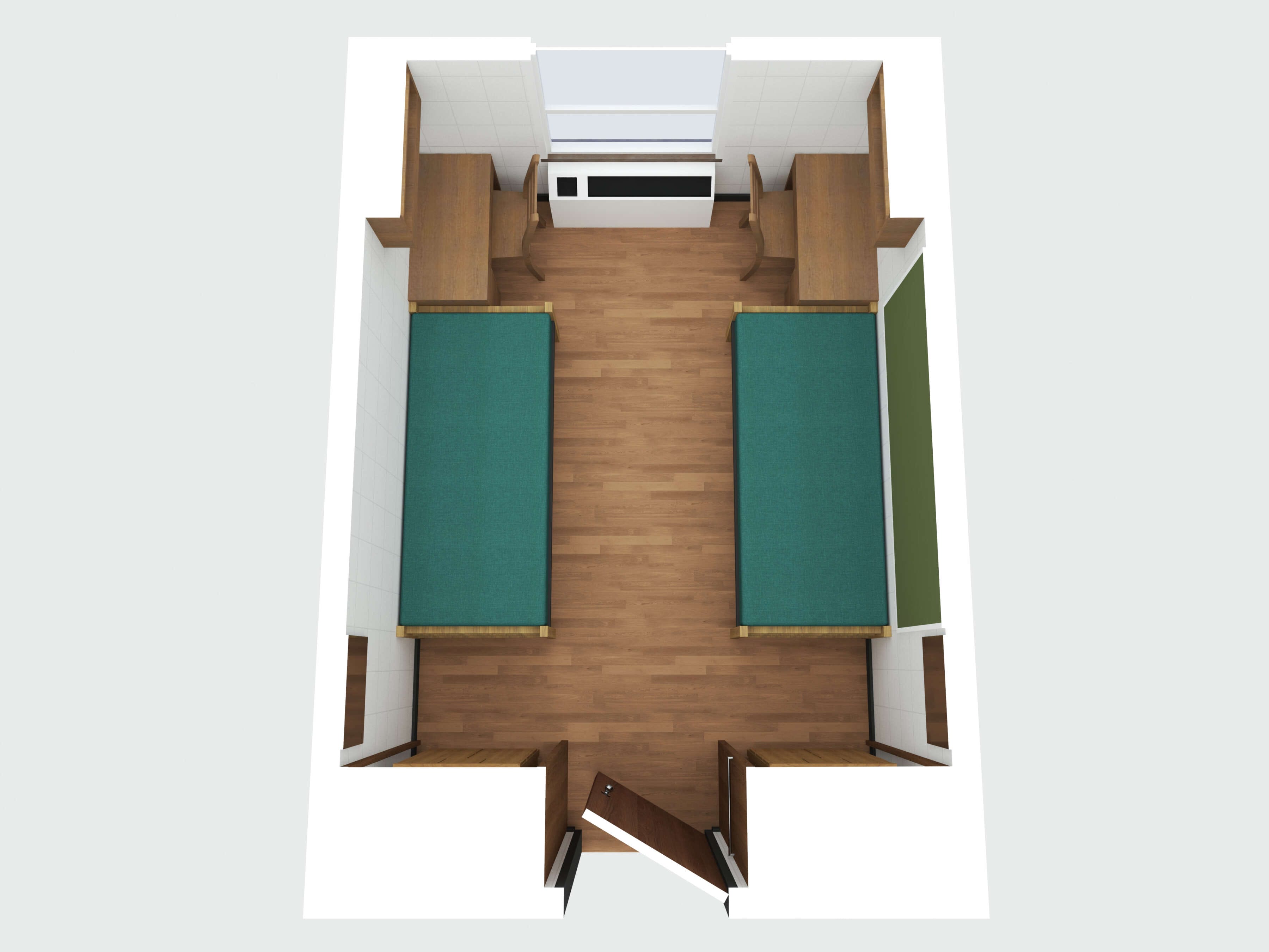 3D image render of a Shaw/Thacher Hall room