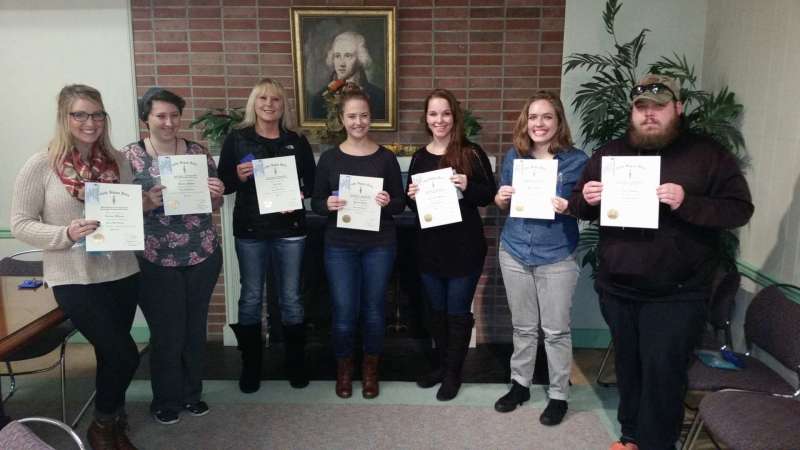 From left to right: Cortney Stinson, Brianna Shuman, Ann Perez, Rebecca Knight, Lisa Carden-Watson, Katelyn Lott, and Aaron Obitts
