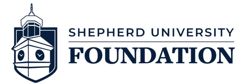 Shepherd University Foundation icon with shield and clocktower all in blue