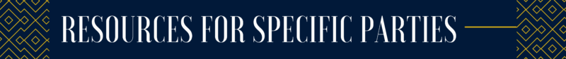 blue background, it reads "resources for specific parties"