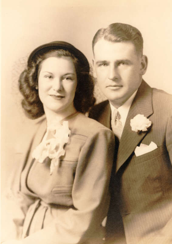 June Oland Best and Preston Best, Sr. on their wedding day in February 1946.