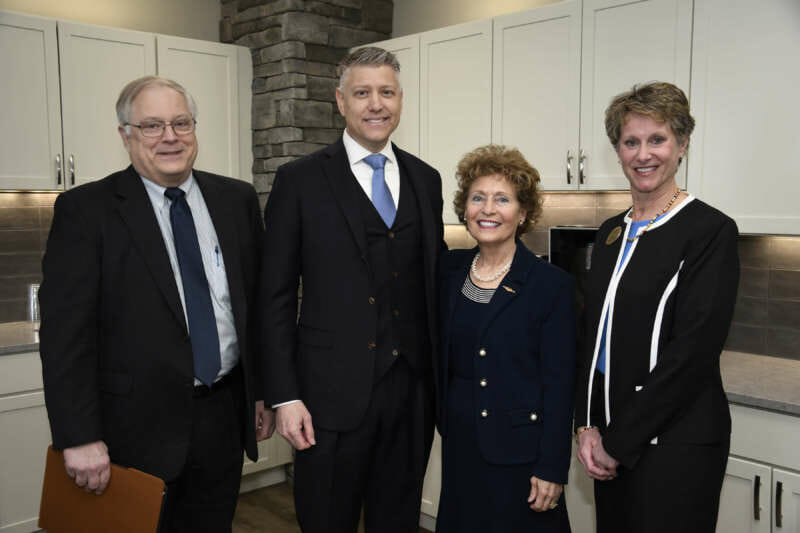 Pictured (l. to r.) are Dr. Ben Martz, interim provost; Tom Willis, father of Hunter Carlos Willis; Dr. Mary J.C. Hendrix, Shepherd president; and Dr. Kelly Hart, vice president for enrollment management. 