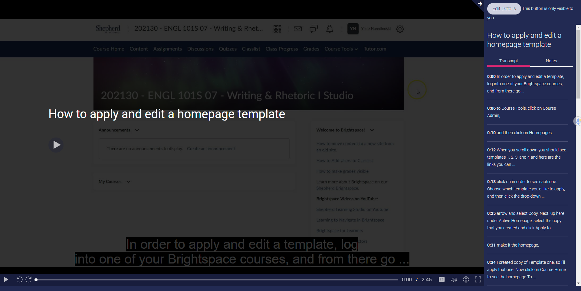 How to apply and edit homepage templates