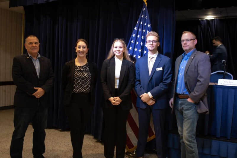 (Left to right) Delegate Bill Ridenour, Maria Russo, Lucia Valentine, SGA Vice President Jackson Heath, S. Chris Anders