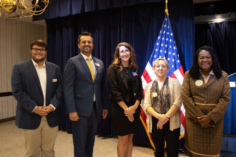 (Left to right) SGA President Paul Teter, Commissioner Pasha Majdi, Cara Keys, Carrie Blessing, Lanae Johnson