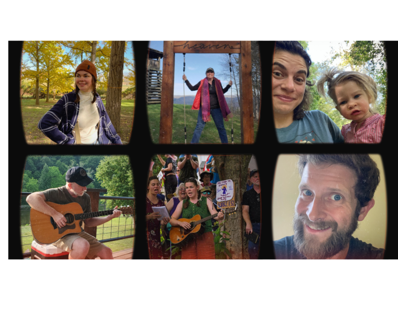 Molly Sutter, Jen Fisher, Alissa Sumerano and their partners Chris Fisher and Justin Heavner photos -- artist face collage