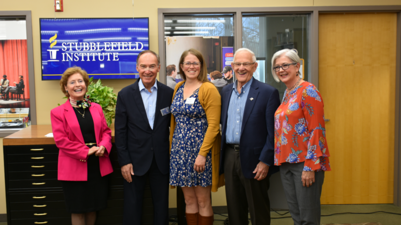 From left to right: Dr. Mary Hendrix, president, Shepherd University; Kelly Johnston, co-chair of the Stubblefield Institute Board of Advisors; Ashley Horst, executive director, the Stubblefield Institute
; Rear Admiral Bill Stubblefield, ret.; Dr. Stephanie Slocum-Schaffer, senior faculty fellow, the Stubblefield Institute