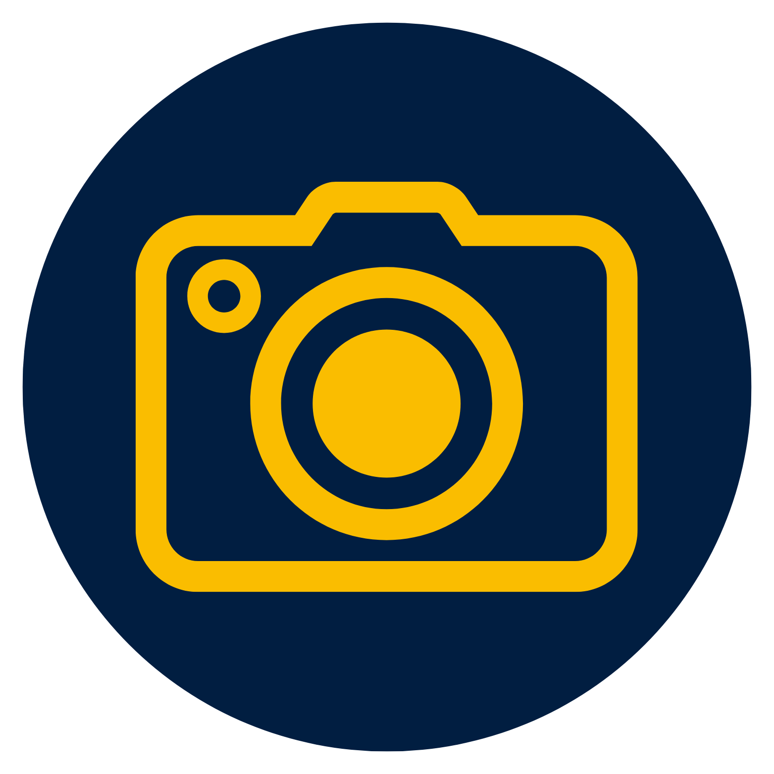 Blue circle with gold camera icon.