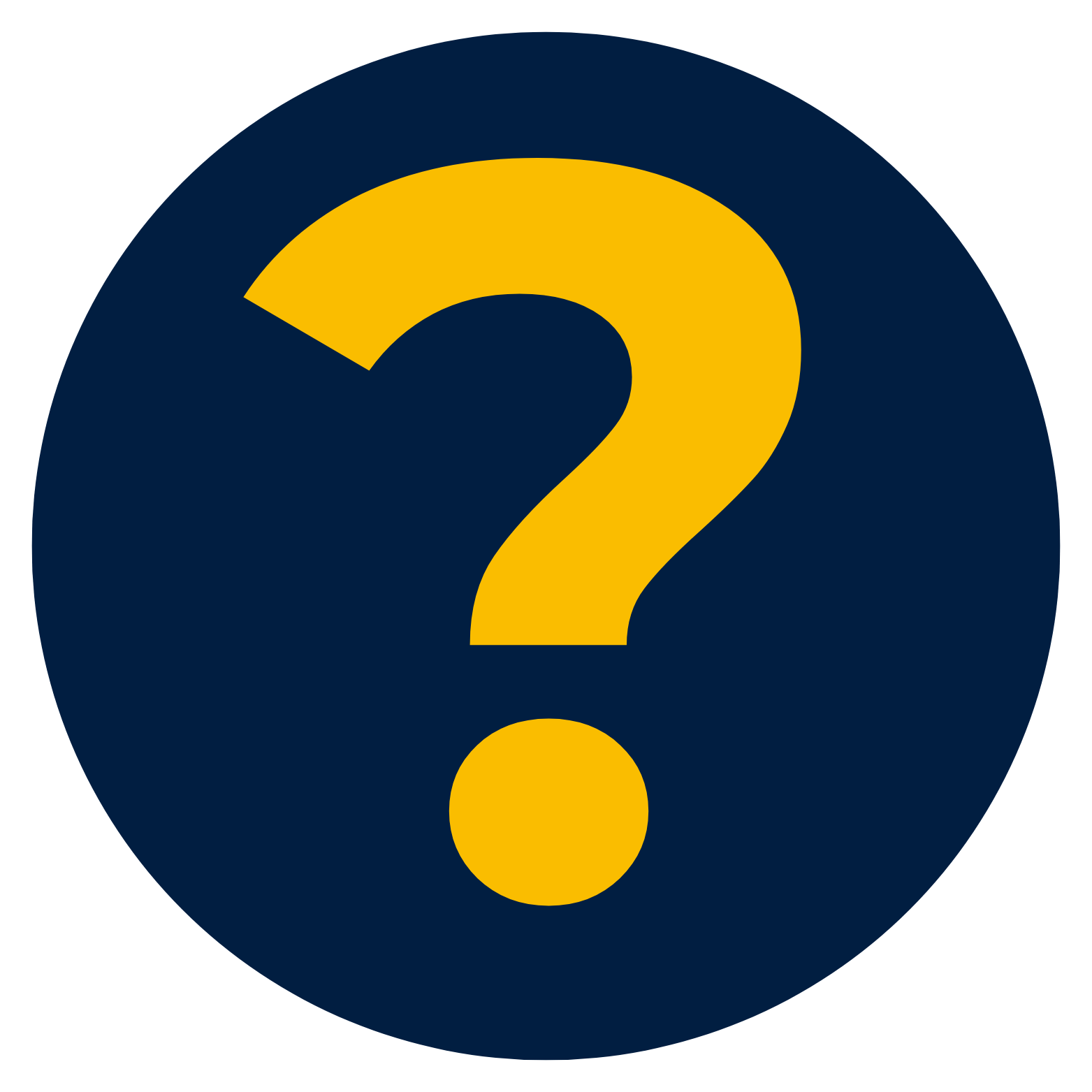 Blue circle with gold question mark.