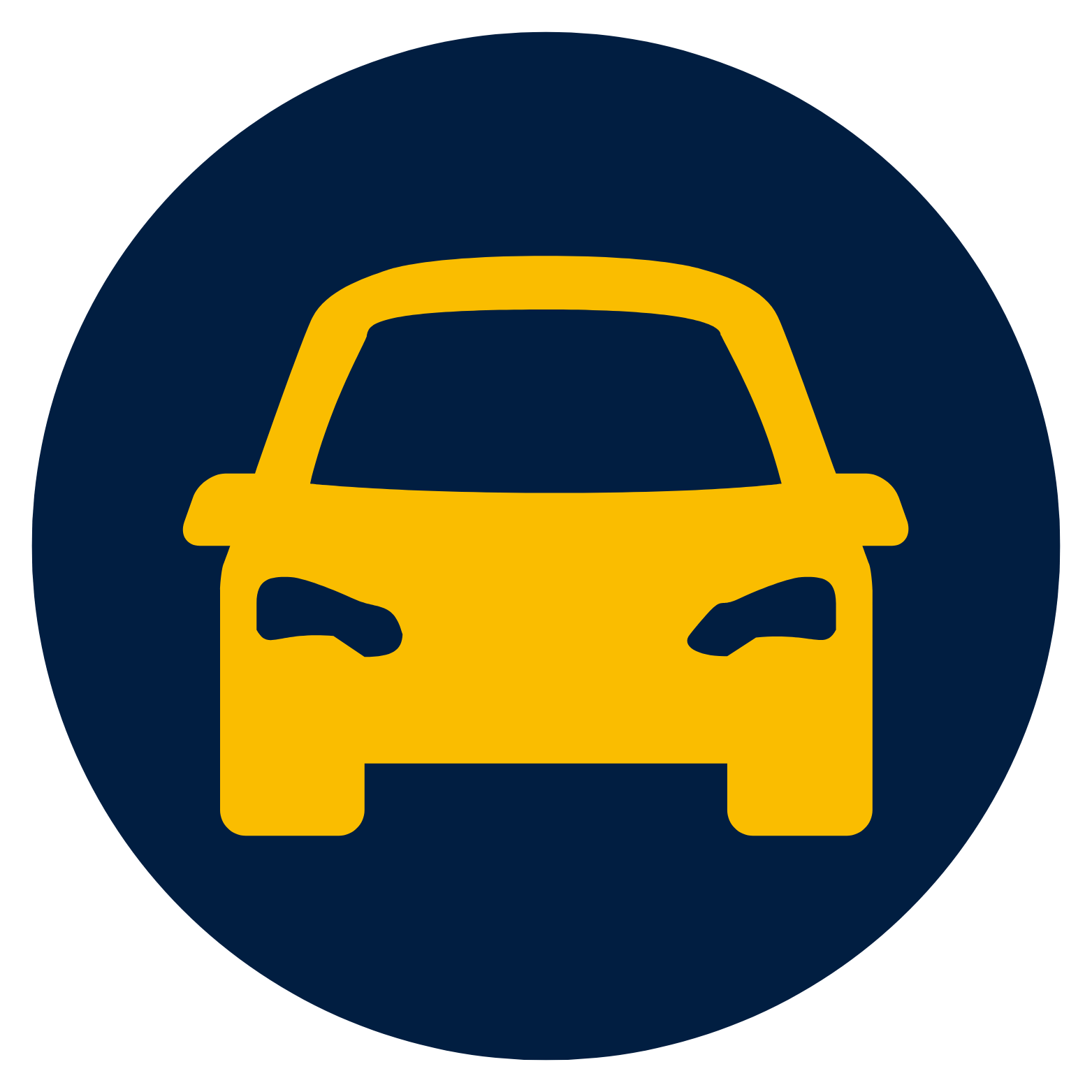 Blue circle with gold vehicle icon.
